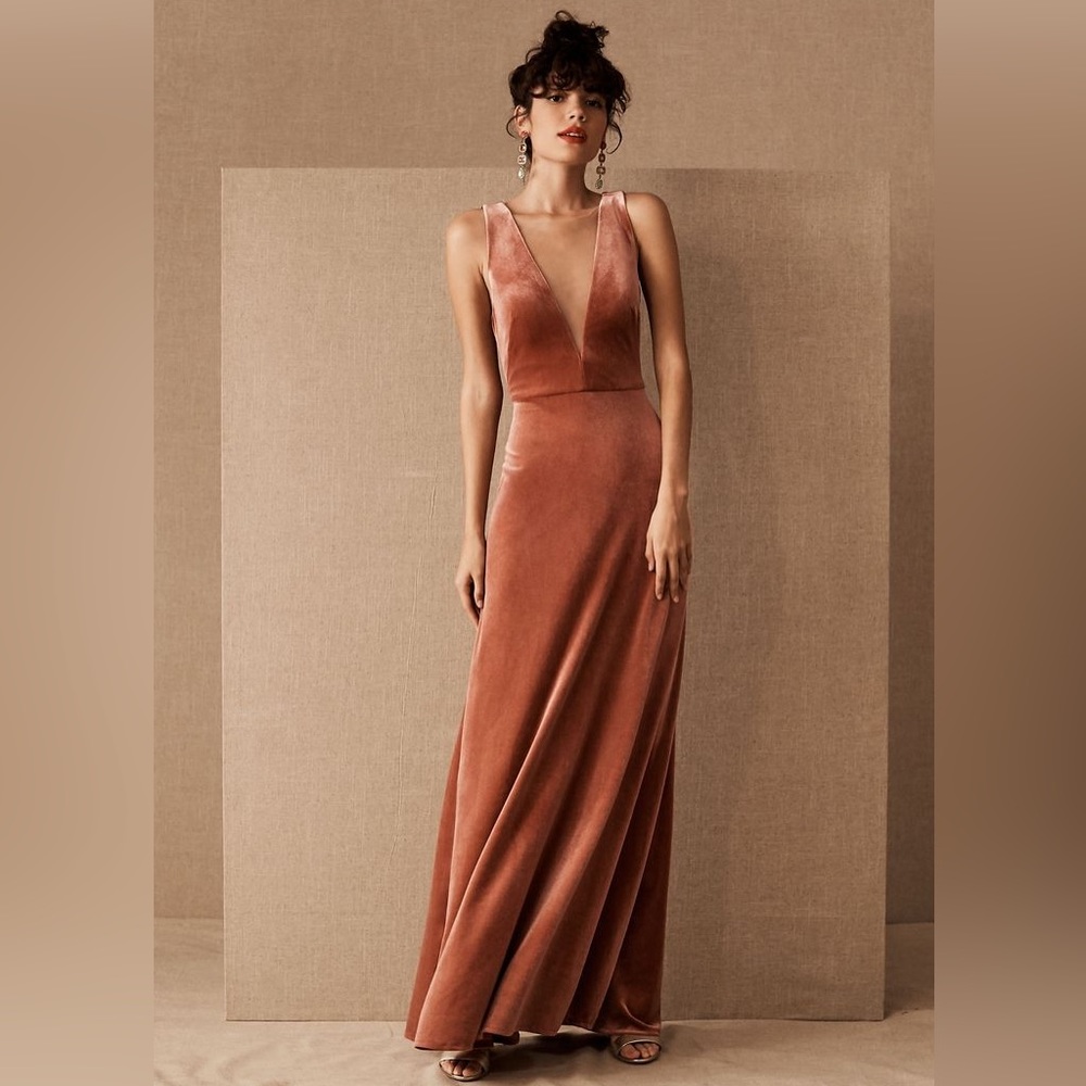 Jenny Yoo Logan Deep V Column Dress - English Rose